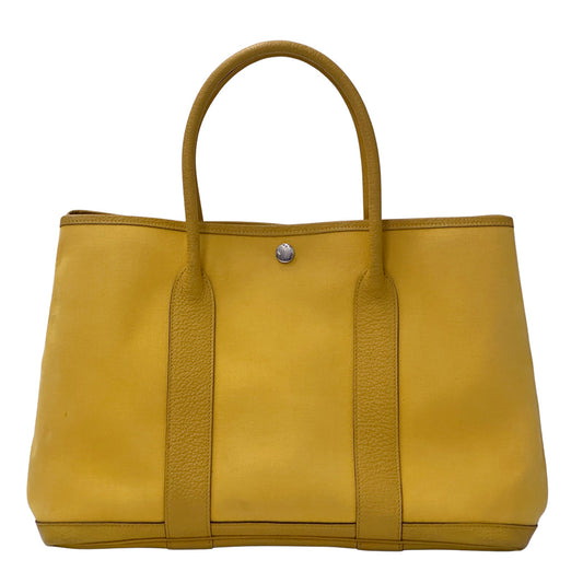 エルメス HERMES ガーデンパーティPM トワルオフィシエ バッグ レディース トートバッグ イエロー シルバー金具 □M刻印 2009年製 A4 シンプル 【中古】
