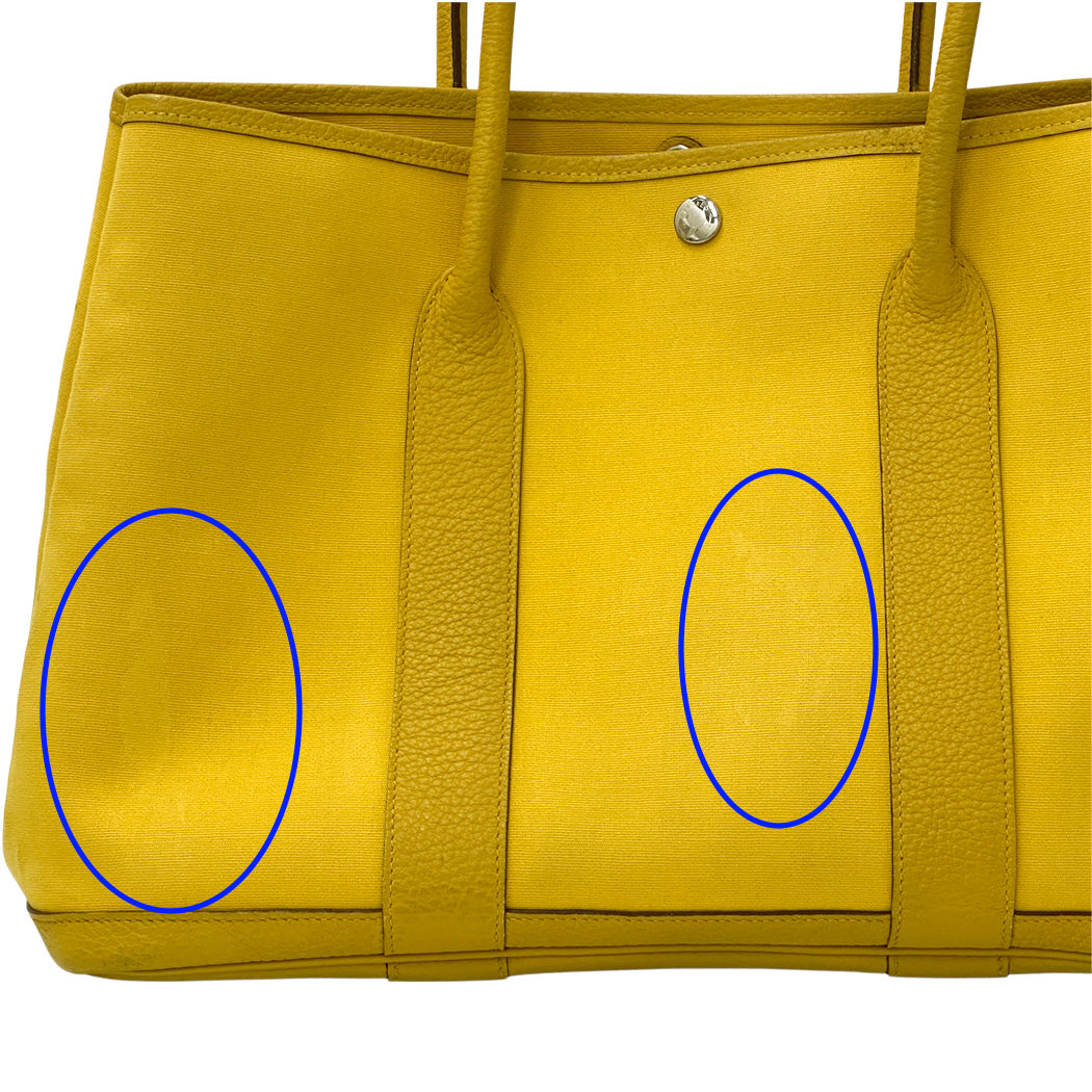 エルメス HERMES ガーデンパーティPM トワルオフィシエ バッグ レディース トートバッグ イエロー シルバー金具 □M刻印 2009年製 A4 シンプル 【中古】