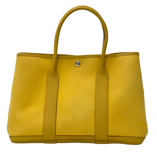 エルメス HERMES ガーデンパーティPM トワルオフィシエ バッグ レディース トートバッグ イエロー シルバー金具 □M刻印 2009年製 A4 シンプル 【中古】
