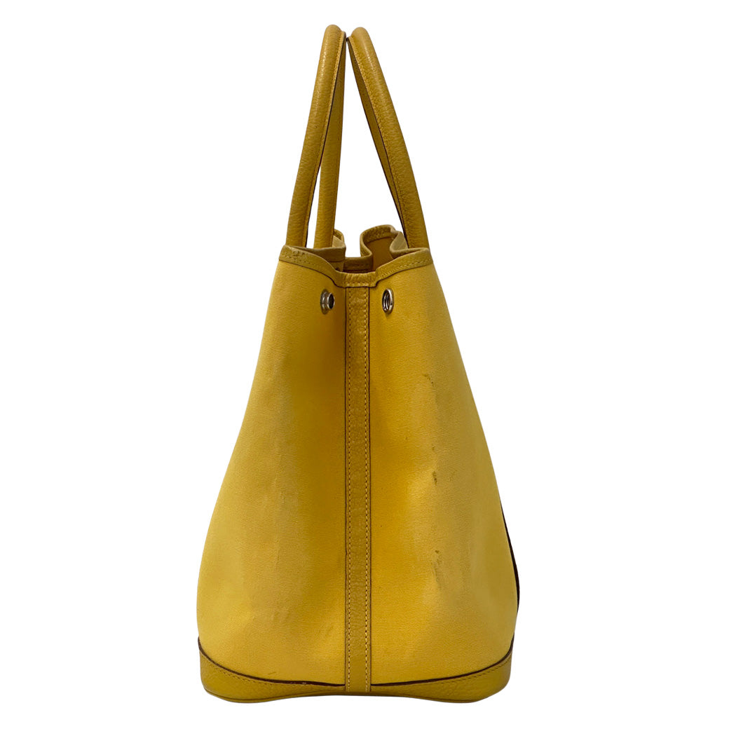 エルメス HERMES ガーデンパーティPM トワルオフィシエ バッグ レディース トートバッグ イエロー シルバー金具 □M刻印 2009年製 A4 シンプル 【中古】