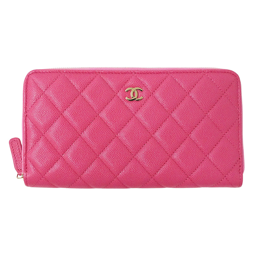 CHANEL シャネル 長財布 マトラッセ ピンク ゴールド金具 キャビアスキン レディース 【中古】