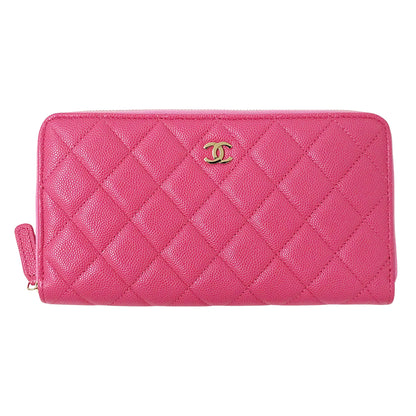CHANEL シャネル 長財布 マトラッセ ピンク ゴールド金具 キャビアスキン レディース 【中古】