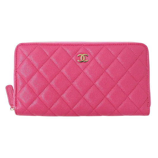 CHANEL シャネル 長財布 マトラッセ ピンク ゴールド金具 キャビアスキン レディース 【中古】