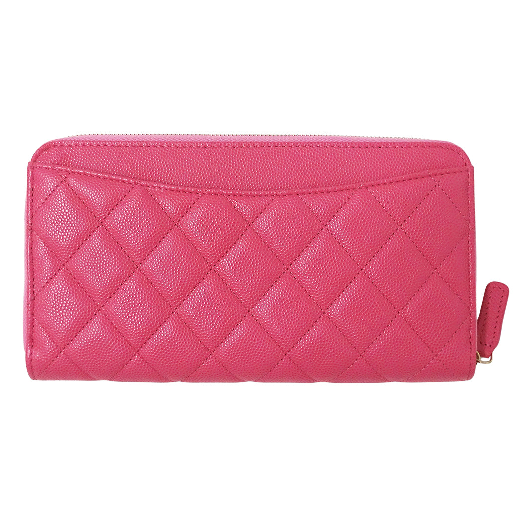 CHANEL シャネル 長財布 マトラッセ ピンク ゴールド金具 キャビアスキン レディース 【中古】