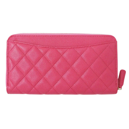 CHANEL シャネル 長財布 マトラッセ ピンク ゴールド金具 キャビアスキン レディース 【中古】
