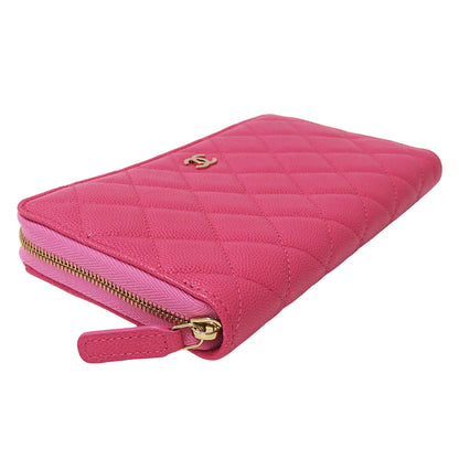 CHANEL シャネル 長財布 マトラッセ ピンク ゴールド金具 キャビアスキン レディース 【中古】