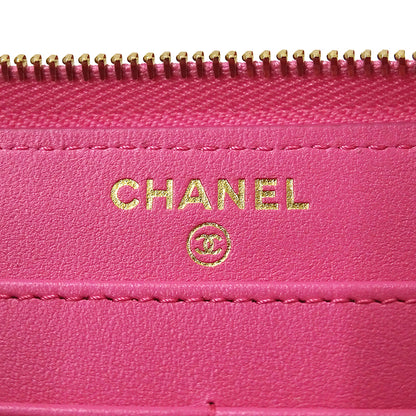 CHANEL シャネル 長財布 マトラッセ ピンク ゴールド金具 キャビアスキン レディース 【中古】