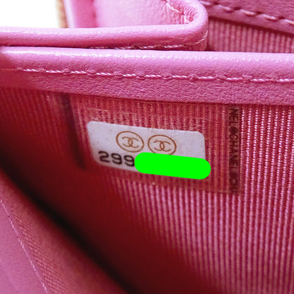 CHANEL シャネル 長財布 マトラッセ ピンク ゴールド金具 キャビアスキン レディース 【中古】