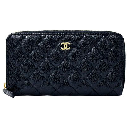 CHANEL シャネル 長財布 マトラッセ ブラック ゴールド金具 キャビアスキン レディース 【中古】