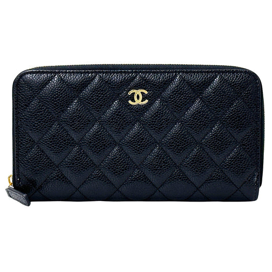 CHANEL シャネル 長財布 マトラッセ ブラック ゴールド金具 キャビアスキン レディース 【中古】