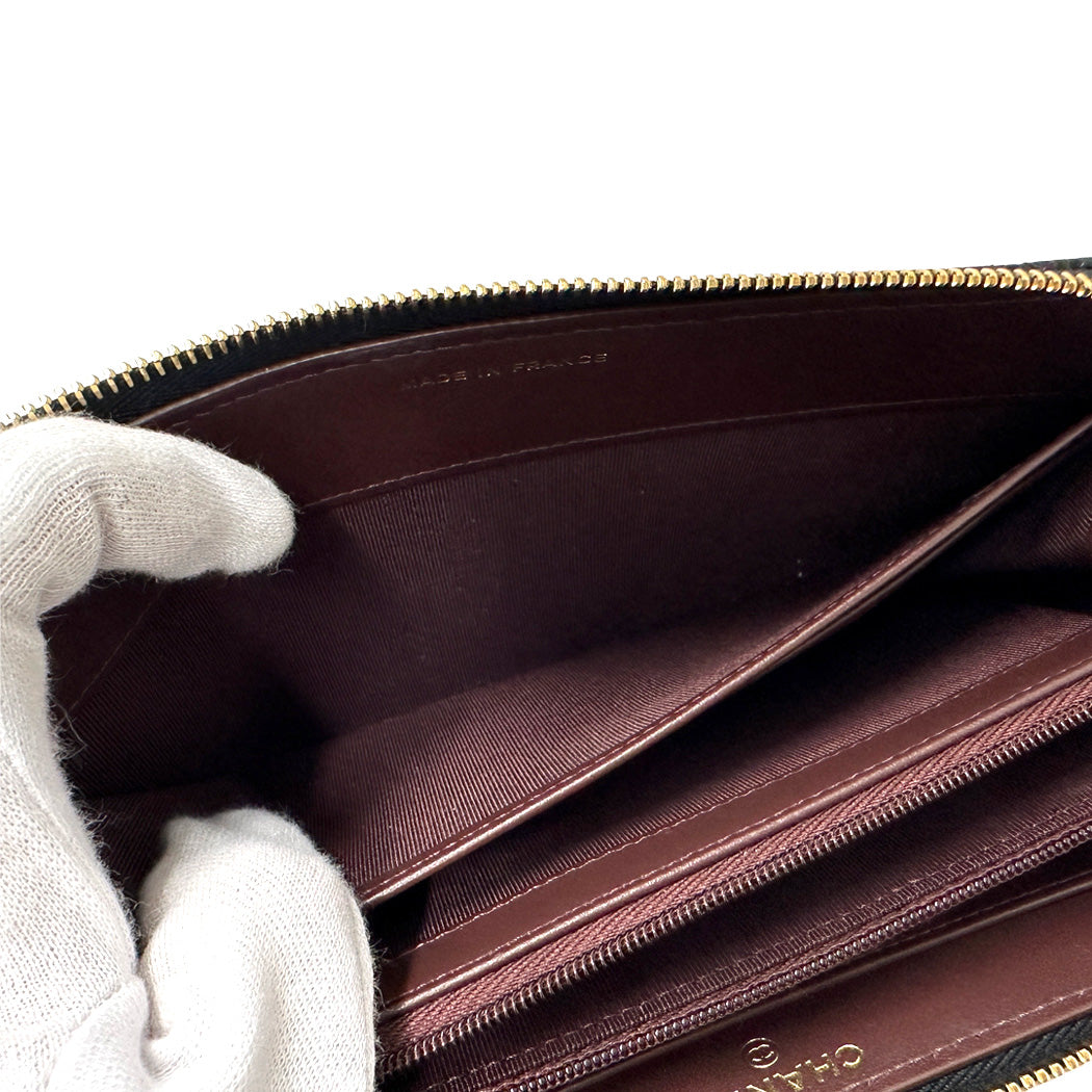 CHANEL シャネル 長財布 マトラッセ ブラック ゴールド金具 キャビアスキン レディース 【中古】
