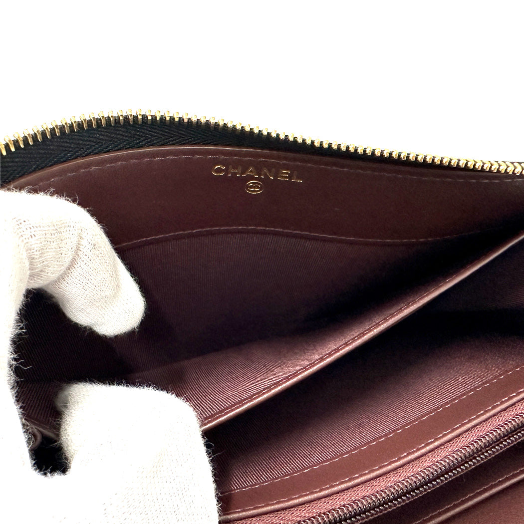 CHANEL シャネル 長財布 マトラッセ ブラック ゴールド金具 キャビアスキン レディース 【中古】