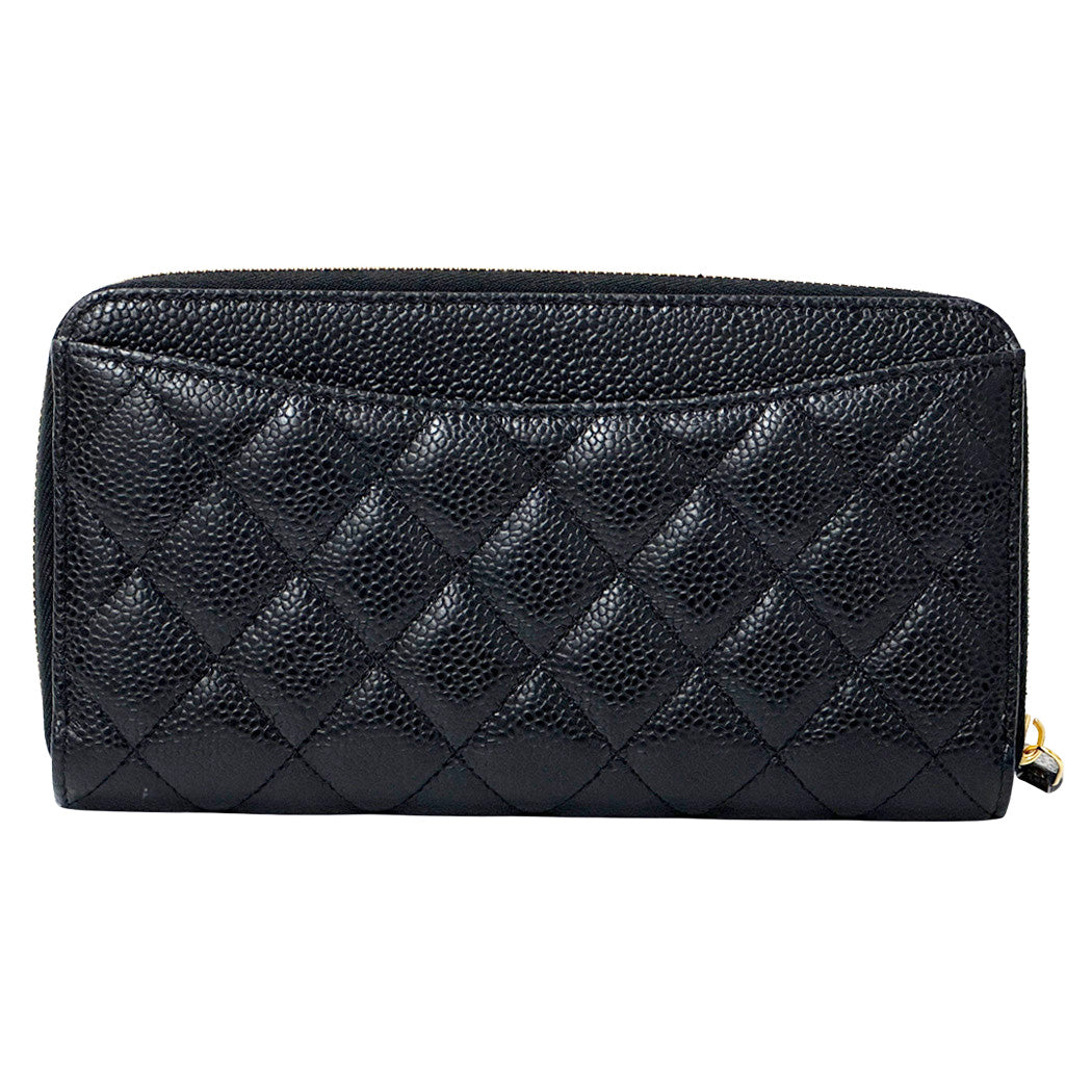 CHANEL シャネル 長財布 マトラッセ ブラック ゴールド金具 キャビアスキン レディース 【中古】
