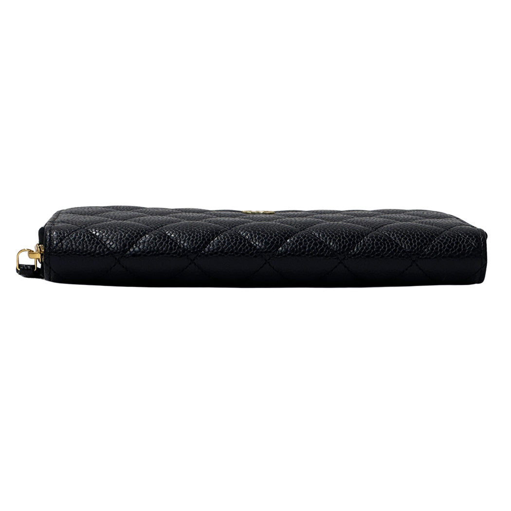 CHANEL シャネル 長財布 マトラッセ ブラック ゴールド金具 キャビアスキン レディース 【中古】