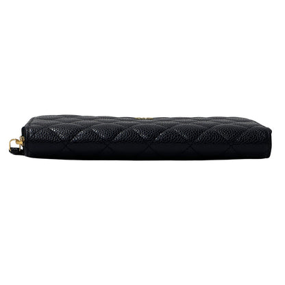 CHANEL シャネル 長財布 マトラッセ ブラック ゴールド金具 キャビアスキン レディース 【中古】