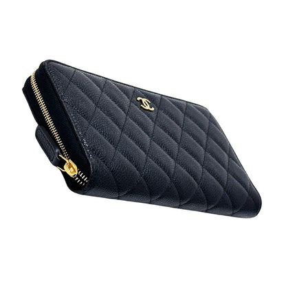 CHANEL シャネル 長財布 マトラッセ ブラック ゴールド金具 キャビアスキン レディース 【中古】