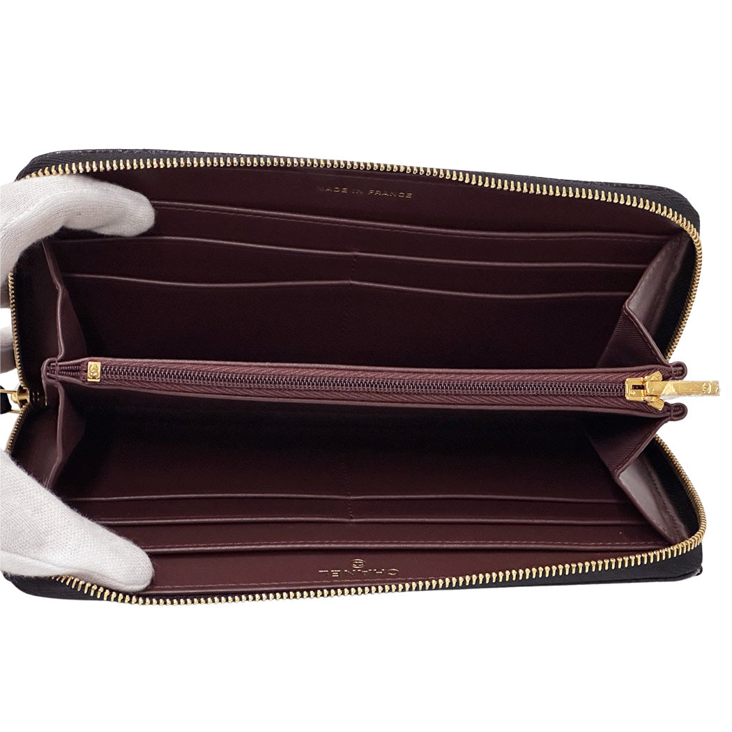 CHANEL シャネル 長財布 マトラッセ ブラック ゴールド金具 キャビアスキン レディース 【中古】