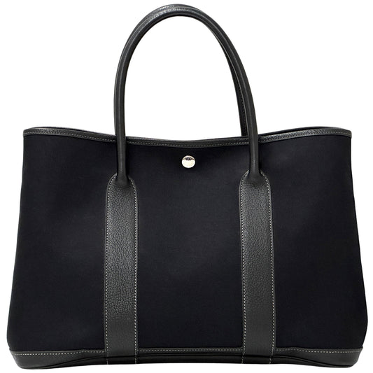 HERMES エルメス ガーデンパーティPM トートバッグ ブラック シルバー金具 トワルオフィシエ □I刻印 レディース 【中古】