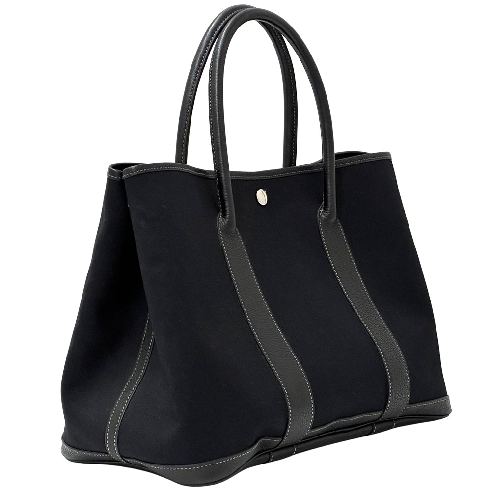 HERMES エルメス ガーデンパーティPM トートバッグ ブラック シルバー金具 トワルオフィシエ □I刻印 レディース 【中古】
