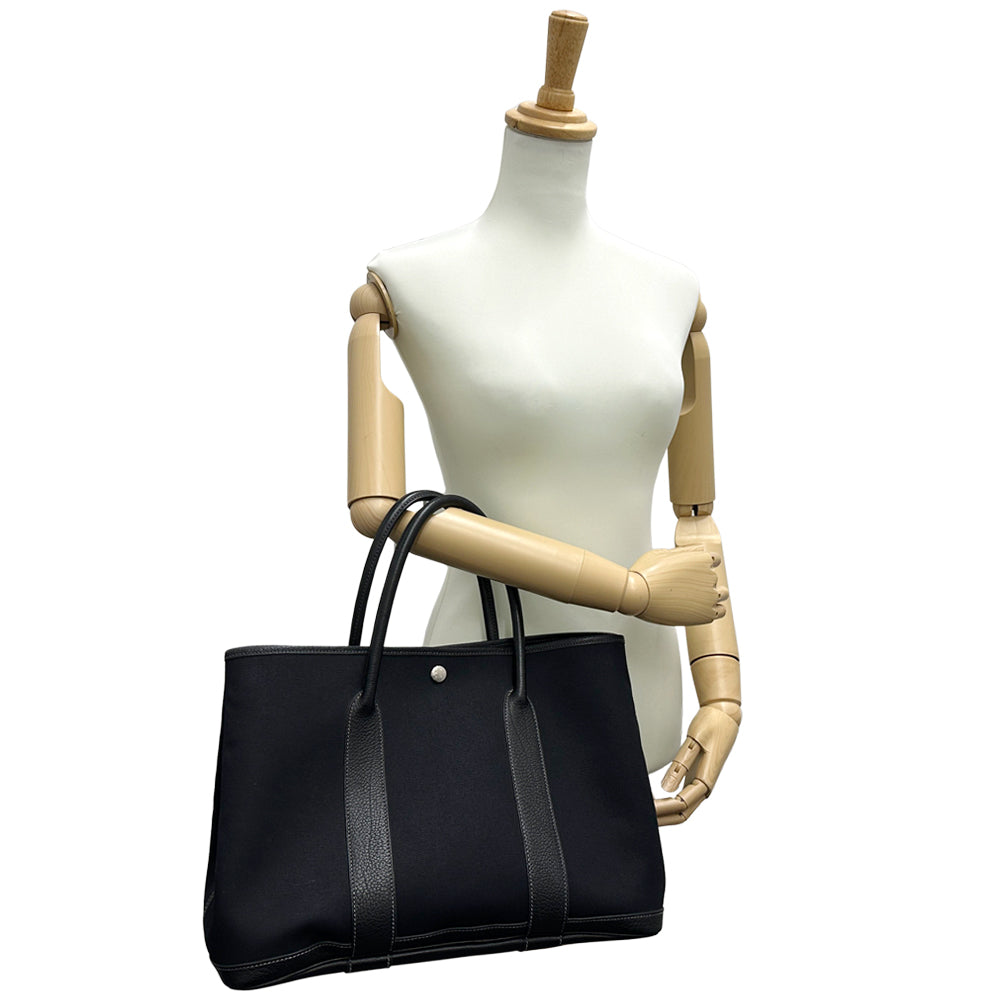 HERMES エルメス ガーデンパーティPM トートバッグ ブラック シルバー金具 トワルオフィシエ □I刻印 レディース 【中古】