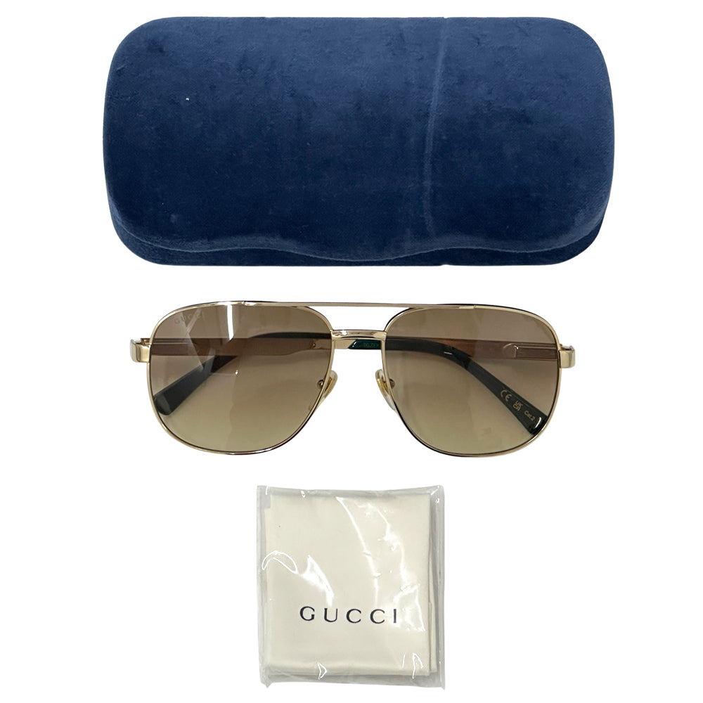 GUCCI グッチ サングラス シェリー ナビゲーターフレーム ゴールド ブラウンレンズ GG1223S メタル メンズ 【中古】