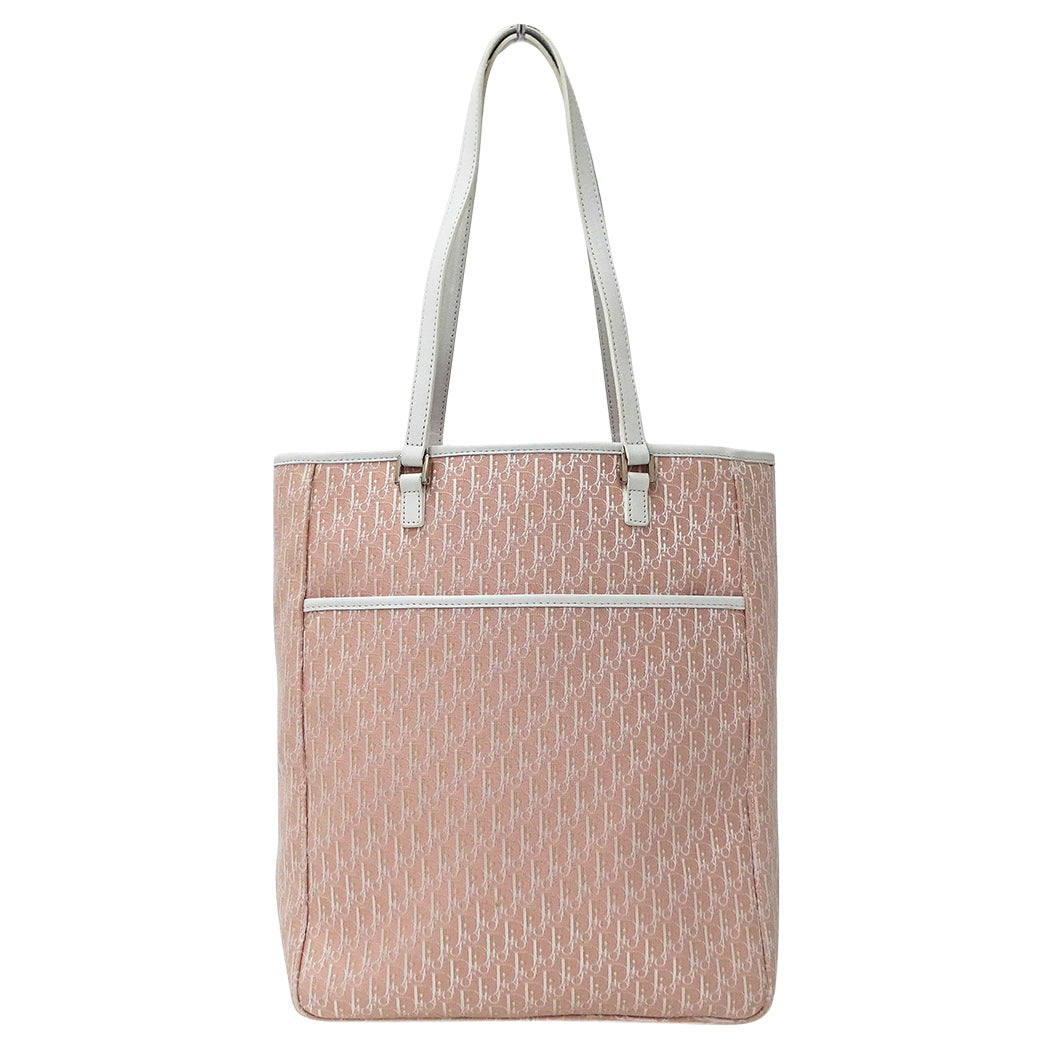 Dior ディオール トートバッグ トロッター ピンク ホワイト キャンバス レディース 【中古】