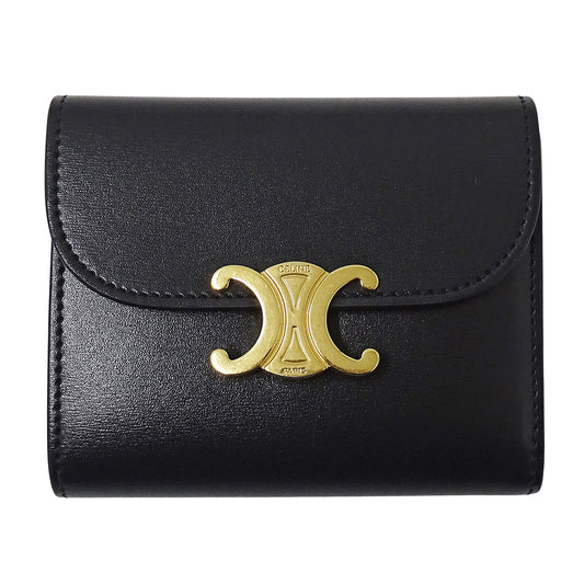 CELINE セリーヌ 二つ折り財布 トリオンフ ブラック レザー レディース 【中古】