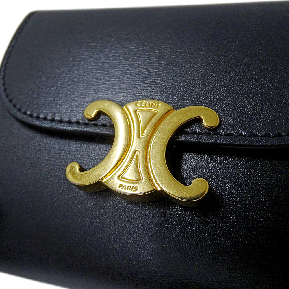 CELINE セリーヌ 二つ折り財布 トリオンフ ブラック レザー レディース 【中古】