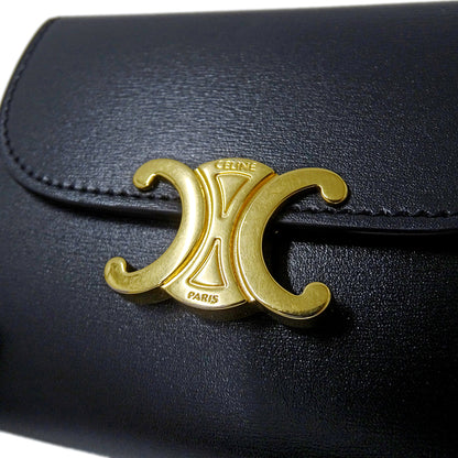 CELINE セリーヌ 二つ折り財布 トリオンフ ブラック レザー レディース 【中古】