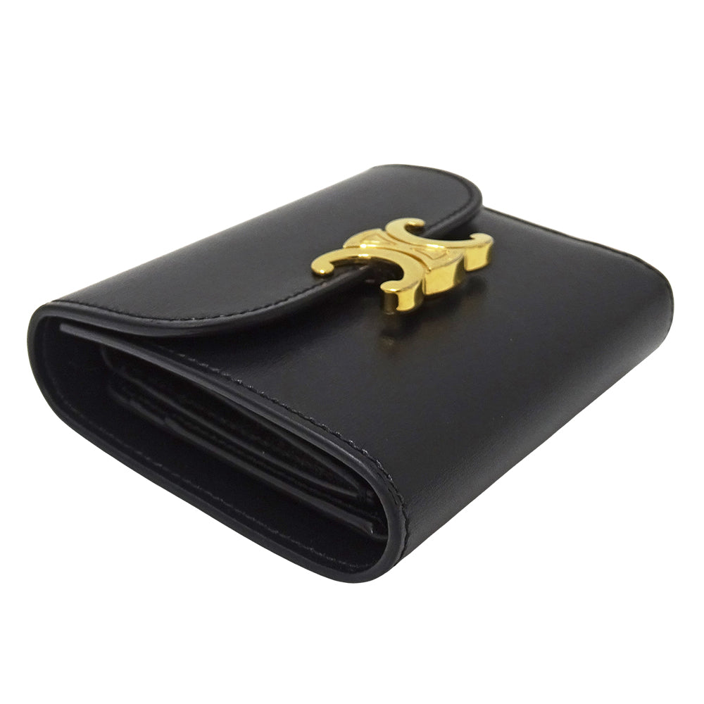 CELINE セリーヌ 二つ折り財布 トリオンフ ブラック レザー レディース 【中古】