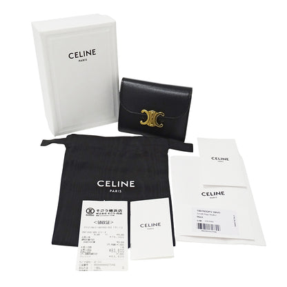 CELINE セリーヌ 二つ折り財布 トリオンフ ブラック レザー レディース 【中古】
