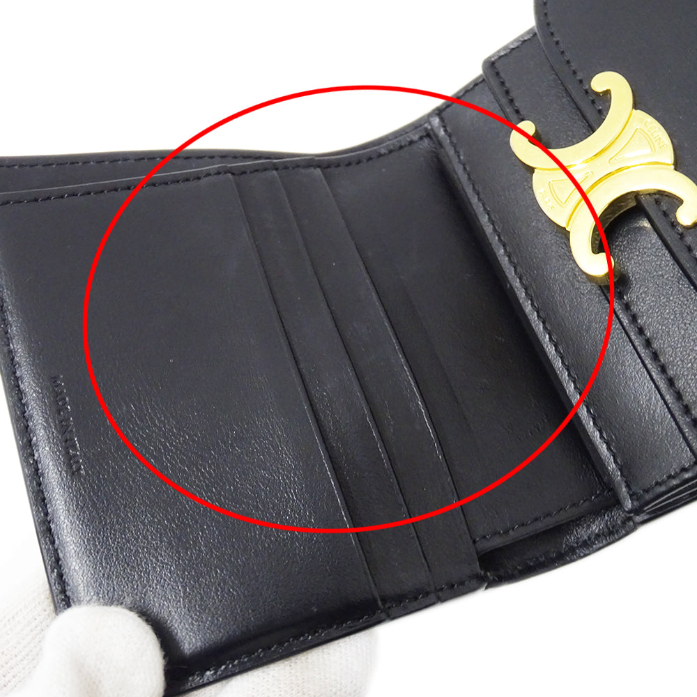 CELINE セリーヌ 二つ折り財布 トリオンフ ブラック レザー レディース 【中古】
