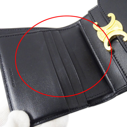 CELINE セリーヌ 二つ折り財布 トリオンフ ブラック レザー レディース 【中古】