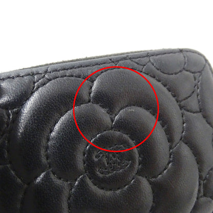CHANEL シャネル コインケース カメリア ブラック シルバー金具 ラムスキン レディース 【中古】