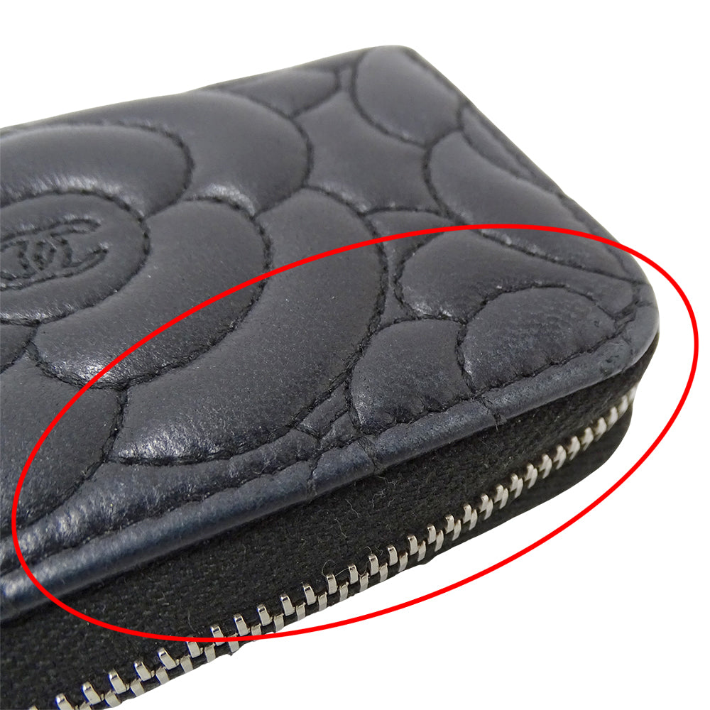 CHANEL シャネル コインケース カメリア ブラック シルバー金具 ラムスキン レディース 【中古】