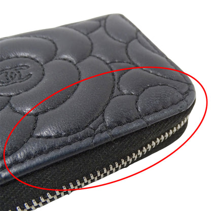 CHANEL シャネル コインケース カメリア ブラック シルバー金具 ラムスキン レディース 【中古】