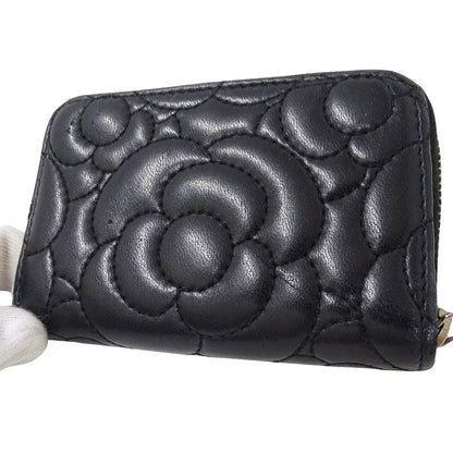 CHANEL シャネル コインケース カメリア ブラック シルバー金具 ラムスキン レディース 【中古】