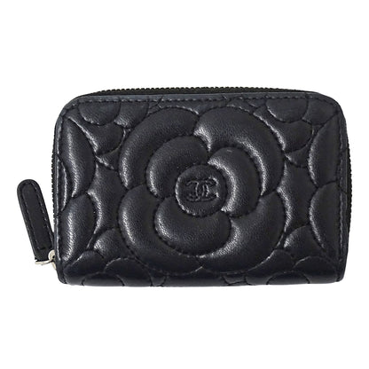 CHANEL シャネル コインケース カメリア ブラック シルバー金具 ラムスキン レディース 【中古】