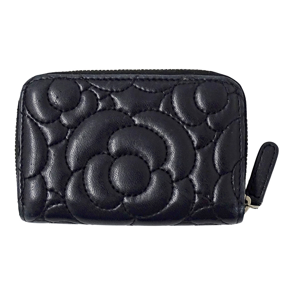 CHANEL シャネル コインケース カメリア ブラック シルバー金具 ラムスキン レディース 【中古】
