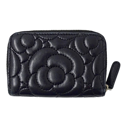 CHANEL シャネル コインケース カメリア ブラック シルバー金具 ラムスキン レディース 【中古】