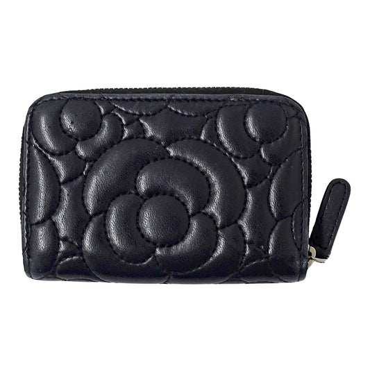 CHANEL シャネル コインケース カメリア ブラック シルバー金具 ラムスキン レディース 【中古】