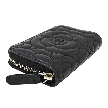 CHANEL シャネル コインケース カメリア ブラック シルバー金具 ラムスキン レディース 【中古】