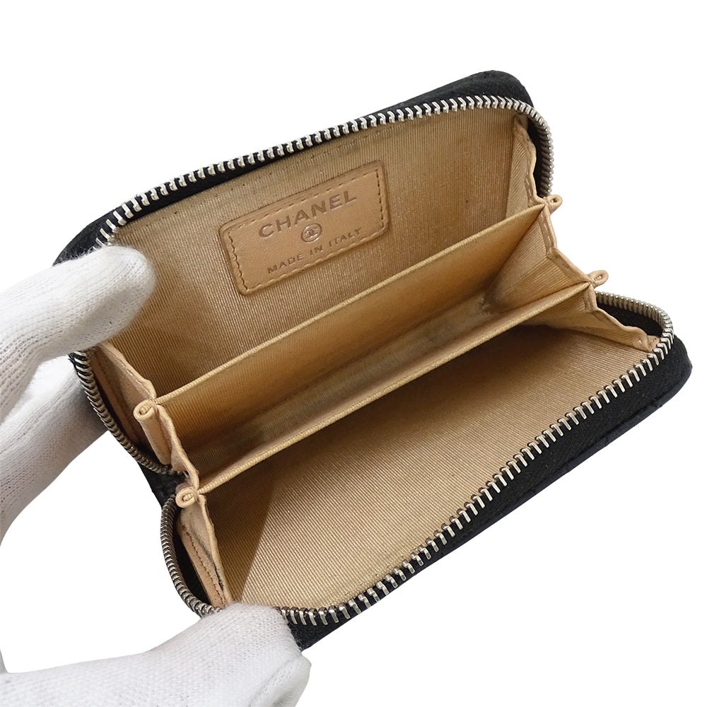 CHANEL シャネル コインケース カメリア ブラック シルバー金具 ラムスキン レディース 【中古】