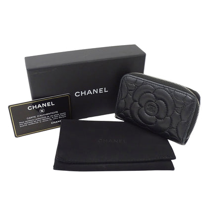 CHANEL シャネル コインケース カメリア ブラック シルバー金具 ラムスキン レディース 【中古】