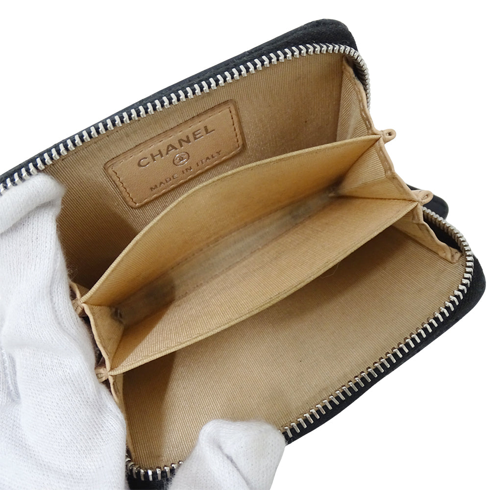 CHANEL シャネル コインケース カメリア ブラック シルバー金具 ラムスキン レディース 【中古】