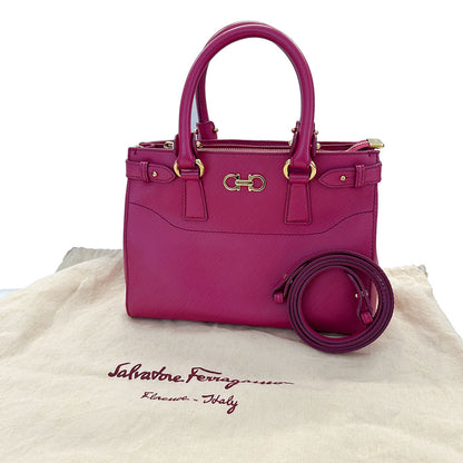Ferragamo フェラガモ 2wayバッグ ダブルガンチーニ ピンク レザー レディース 【中古】