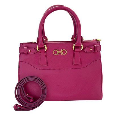 Ferragamo フェラガモ 2wayバッグ ダブルガンチーニ ピンク レザー レディース 【中古】