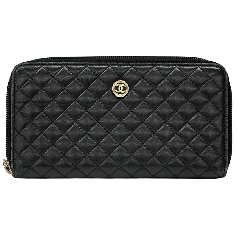 CHANEL シャネル 長財布 マイクロマトラッセ ブラック ゴールド金具 ラムスキン レディース 【中古】