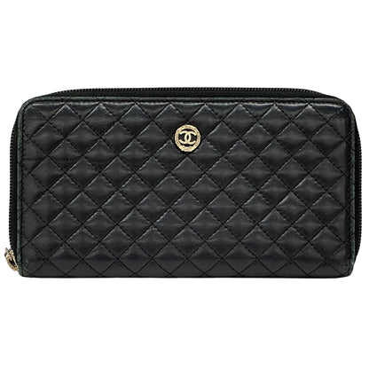 CHANEL シャネル 長財布 マイクロマトラッセ ブラック ゴールド金具 ラムスキン レディース 【中古】