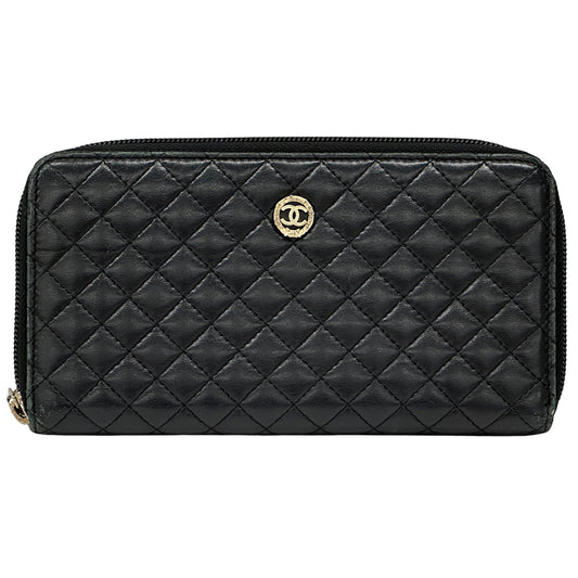 CHANEL シャネル 長財布 マイクロマトラッセ ブラック ゴールド金具 ラムスキン レディース 【中古】